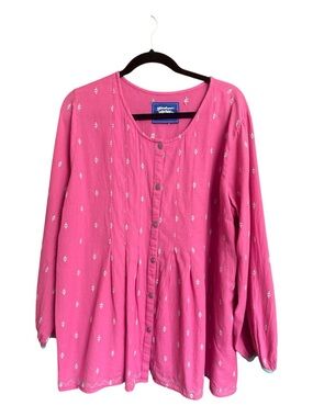 Gudrun Sjödén Pink Embroidered Pintuck Tunic Top Lagenlook Organic Cotton XL